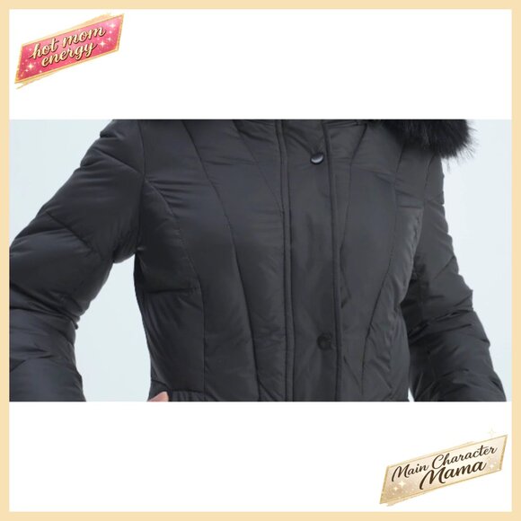 Women's Long Down Puffer Coat with Detachable Faux Fur Hood, Winter Parka - Picture 6 of 6